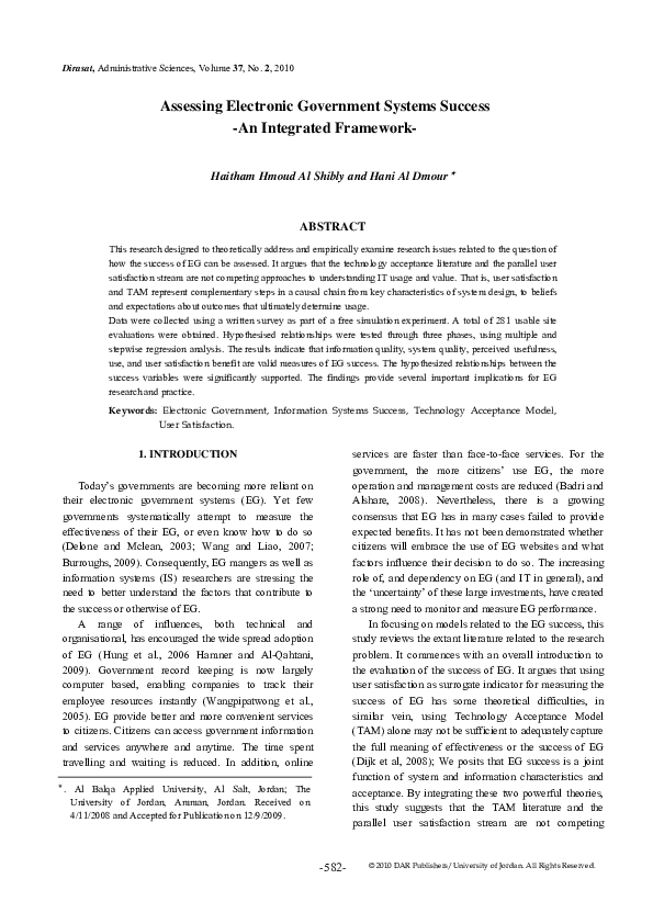 (PDF) Assessing Electronic Government Systems Success-An Integrated ...