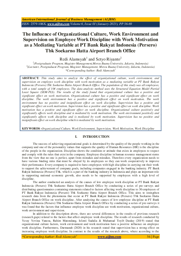 (PDF) The Influence of Organizational Culture, Work Environment and ...