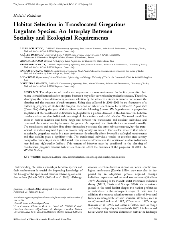 (PDF) Habitat selection in translocated gregarious ungulate species: An ...