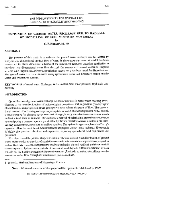 (PDF) Estimation of Ground Water Recharge Due to Rainfall by Modelling ...