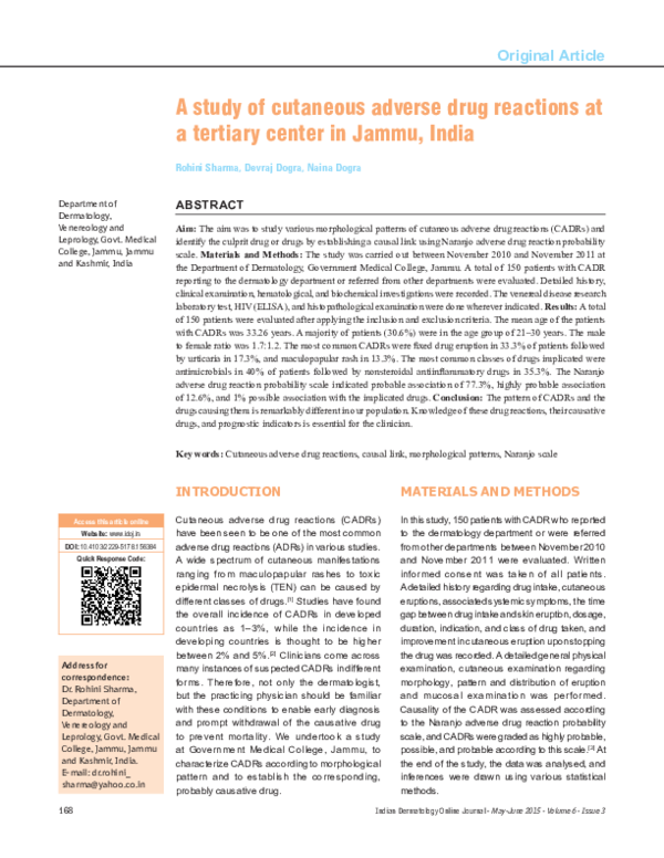 (PDF) A study of cutaneous adverse drug reactions at a tertiary center ...