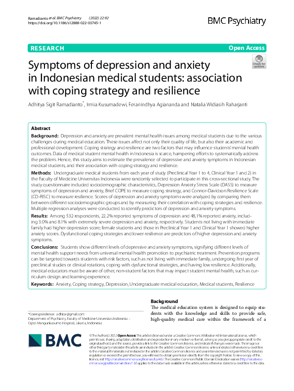 (PDF) Symptoms of depression and anxiety in Indonesian medical students ...