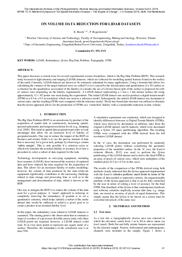 (PDF) On Volume Data Reduction for Lidar Datasets