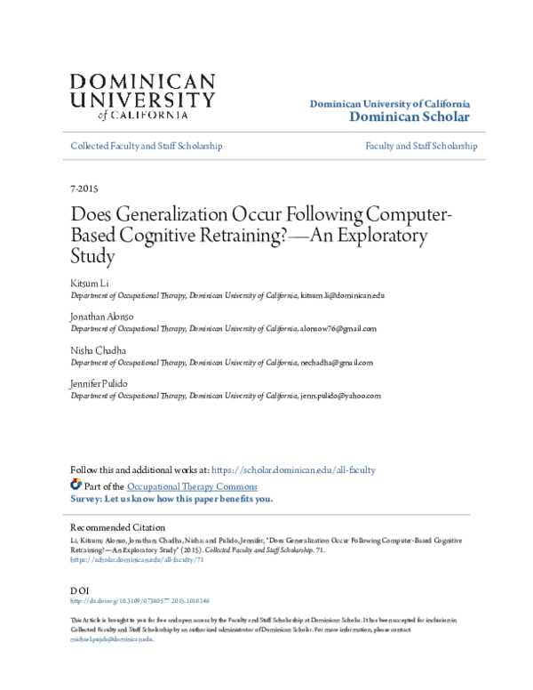 (PDF) Does Generalization Occur Following Computer-Based Cognitive ...