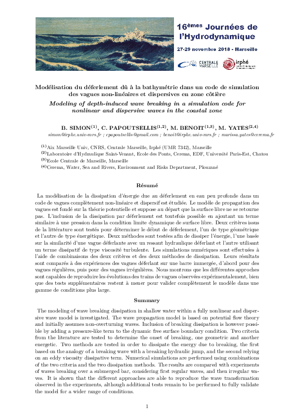 (PDF) Modélisation du déferlement dû à la bathymétrie dans un code de ...