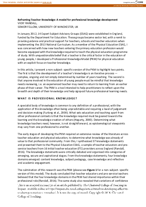 (PDF) Reframing Teacher Knowledge:A model for professional knowledge ...