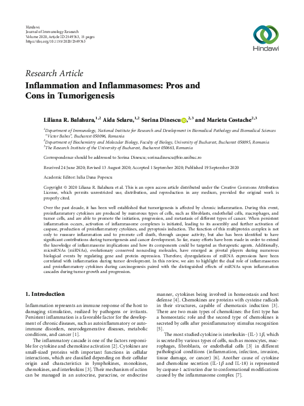 (PDF) Inflammation and Inflammasomes: Pros and Cons in Tumorigenesis