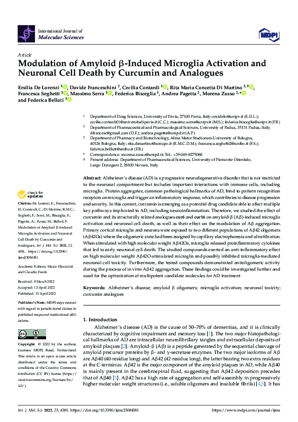 (PDF) Modulation of Amyloid β-Induced Microglia Activation and Neuronal ...