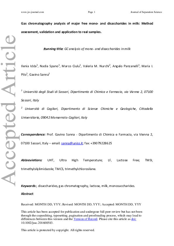 (PDF) Gas chromatography analysis of major free mono- and disaccharides ...