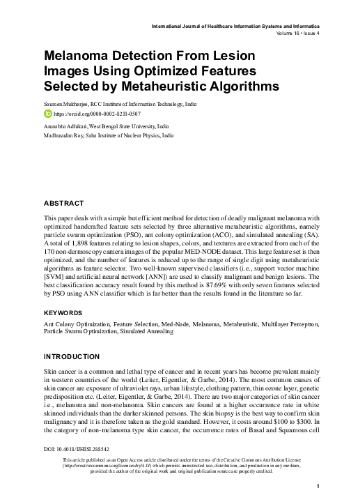 (PDF) Melanoma Detection From Lesion Images Using Optimized Features ...