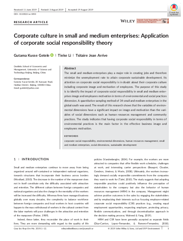 (PDF) Corporate culture in small and medium enterprises: Application of ...
