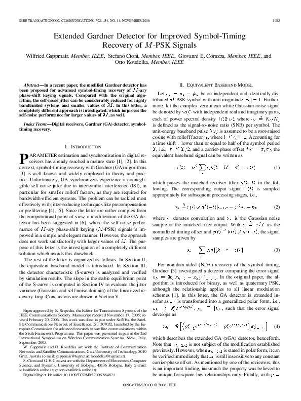 (PDF) Extended Gardner Detector for Improved Symbol-Timing Recovery of ...
