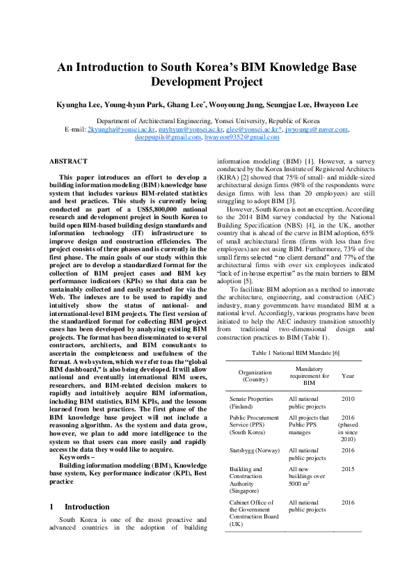 (PDF) An Introduction to South Korea's BIM Knowledge Base Development ...