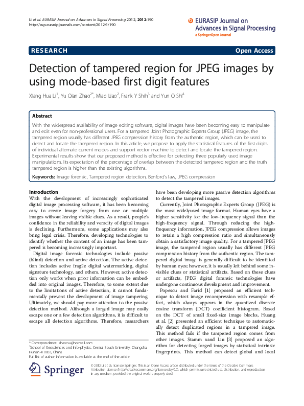 (PDF) Detection of tampered region for JPEG images by using mode-based ...