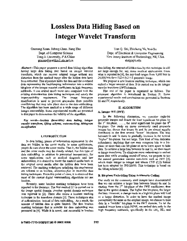 (PDF) Lossless data hiding based on integer wavelet transform