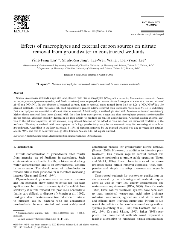 (PDF) Effects of macrophytes and external carbon sources on nitrate ...
