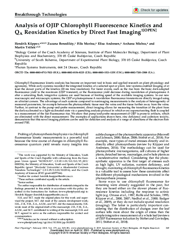 (PDF) Analysis of OJIP Chlorophyll Fluorescence Kinetics and QA ...