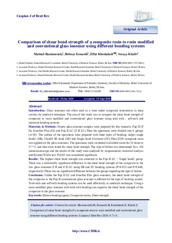 (PDF) Comparison of shear bond strength of a composite resin to resin modified and conventional
