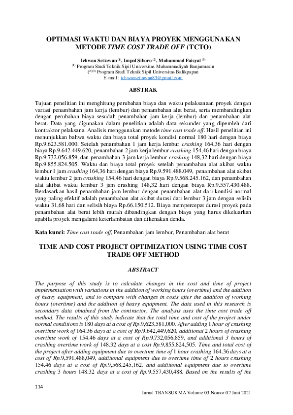 (PDF) Optimasi Waktu dan Biaya Proyek Menggunakan Metode Time Cost ...