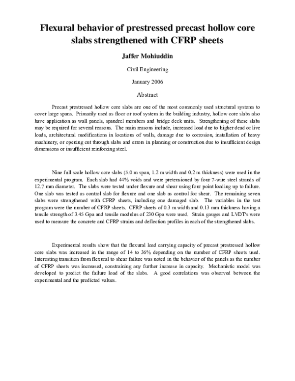 (PDF) Flexural behavior of prestressed precast hollow core slabs ...