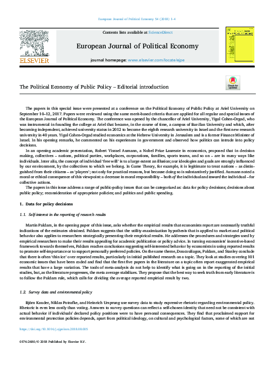 Pdf The Political Economy Of Public Policy Editorial Introduction