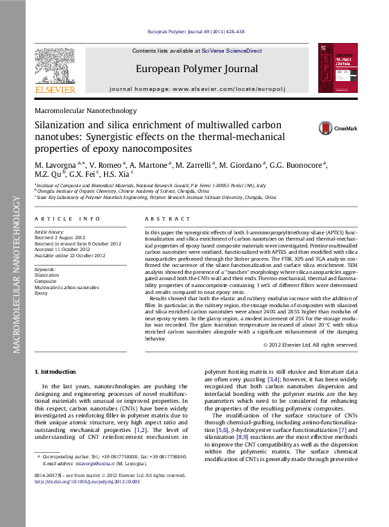 (PDF) Silanization and silica enrichment of multiwalled carbon ...