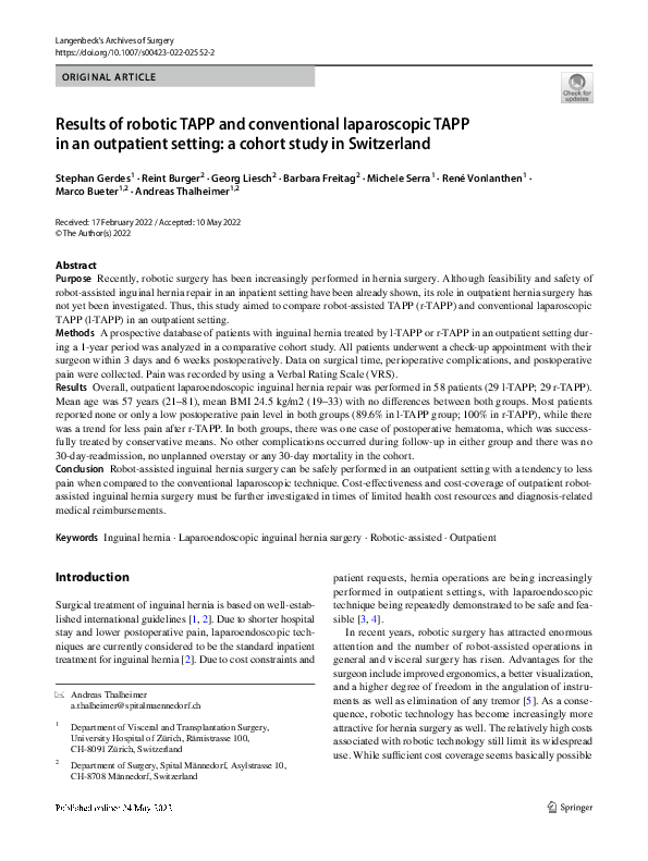 (PDF) Results of robotic TAPP and conventional laparoscopic TAPP in an ...