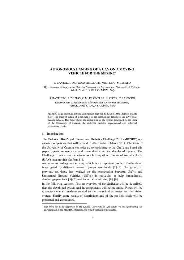 (PDF) Autonomous Landing of a Uav on a Moving Vehicle for the Mbzirc