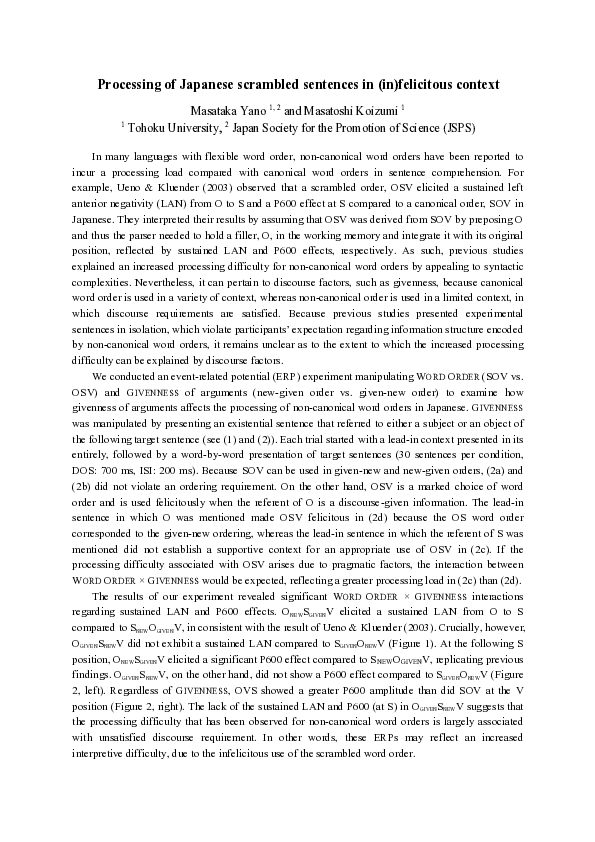 (PDF) Processing of Japanese scrambled sentences in (in)felicitous context