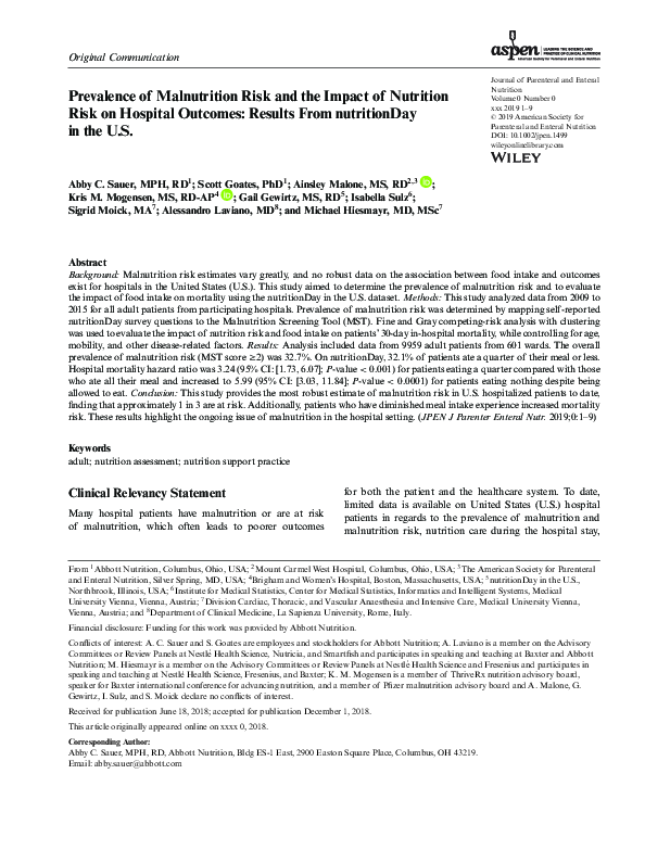 (PDF) Prevalence of Malnutrition Risk and the Impact of Nutrition Risk ...