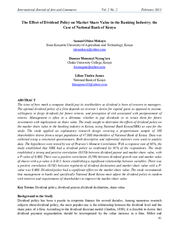 (PDF) The Effect of Dividend Policy on Market Share Value in the ...