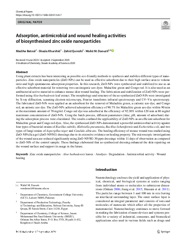 (PDF) Adsorption, antimicrobial and wound healing activities of ...