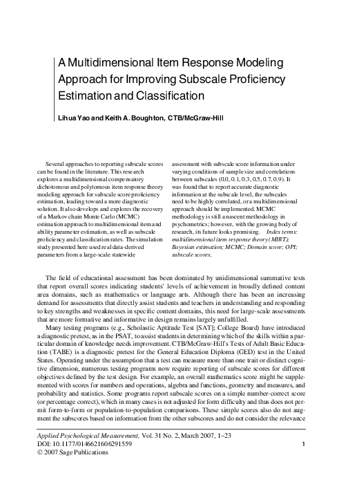 (PDF) A Multidimensional Item Response Modeling Approach for Improving ...