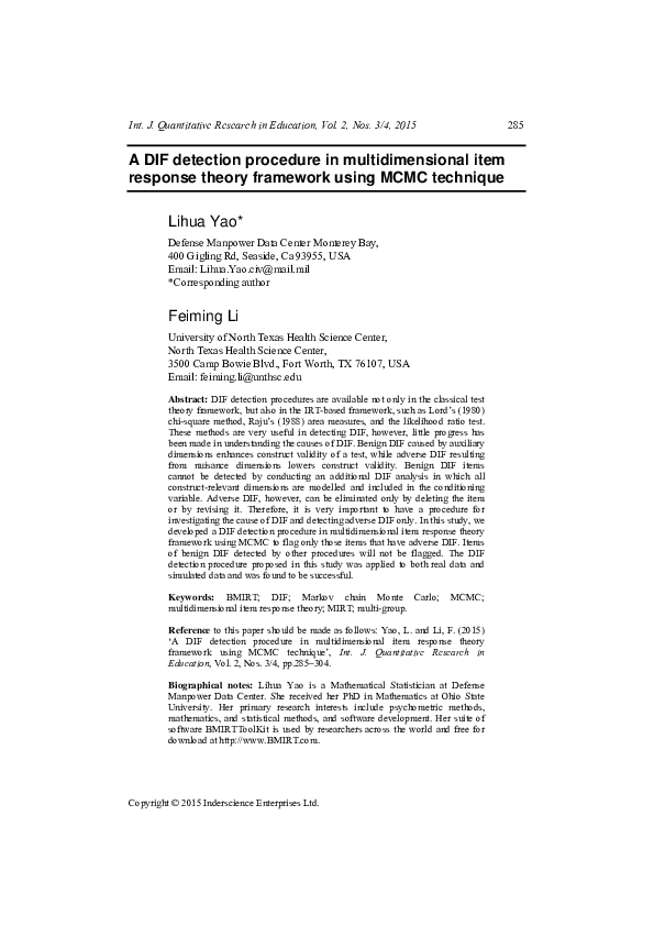 (PDF) A DIF detection procedure in multidimensional item response ...