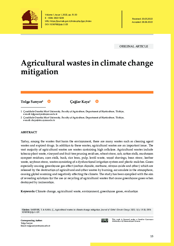 (PDF) Agricultural wastes in climate change mitigation