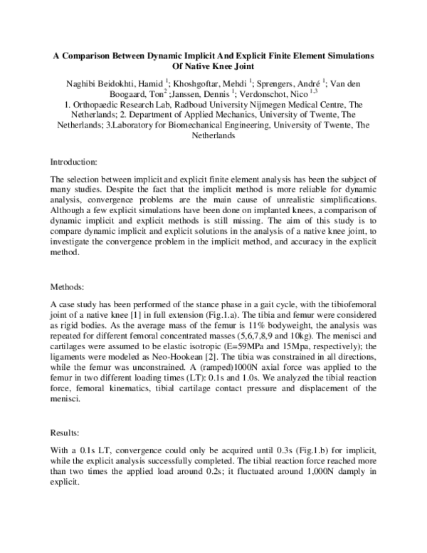 (PDF) A comparison between dynamic implicit and explicit finite element ...