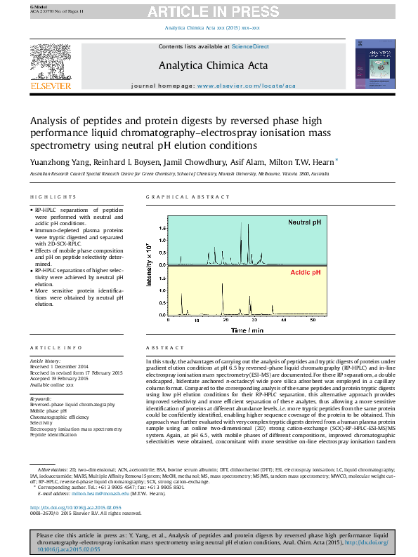 (PDF) Analysis of peptides and protein digests by reversed phase high performance liquid ...