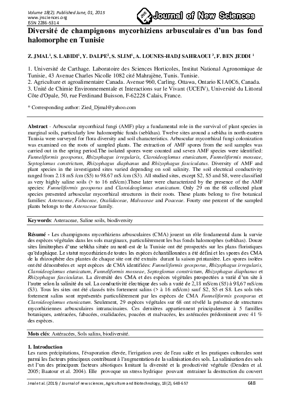 (PDF) Diversité de champignons mycorhiziens arbusculaires d’un bas fond ...