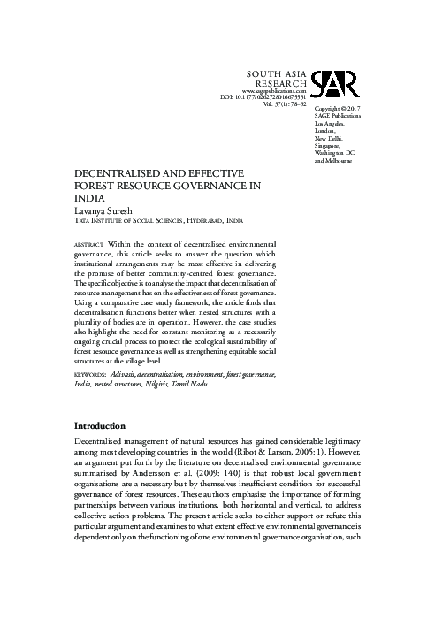 (PDF) Decentralised and Effective Forest Resource Governance in India