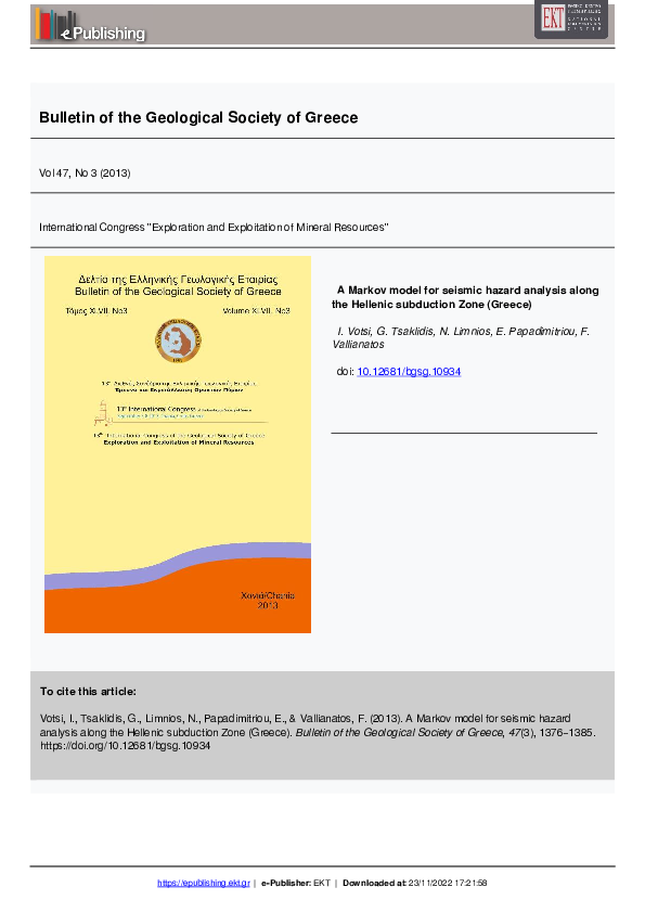 (PDF) A Markov model for seismic hazard analysis along the Hellenic ...