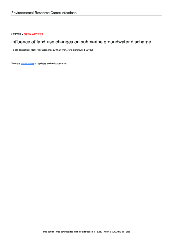 (PDF) Influence of land use changes on submarine groundwater discharge