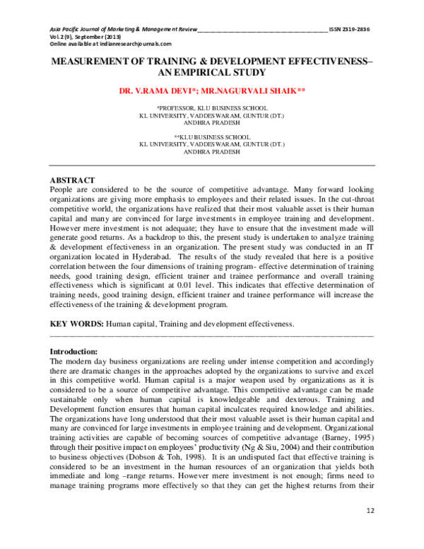 (PDF) Measurement of Training & Development Effctiveness an Empirical Study