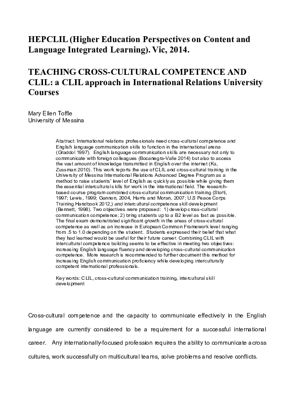 (PDF) Teaching cross-cultural competence and CLIL: a CLIL approach in ...
