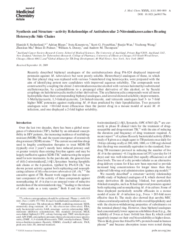 (PDF) Synthesis and Structure−activity Relationships of Antitubercular ...