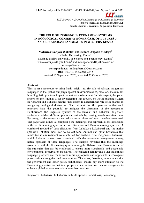 (PDF) THE ROLE OF INDIGENOUS ECONAMING SYSTEMS IN ECOLOGICAL ...