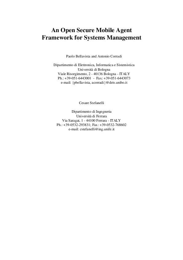 (PDF) An Open Secure Mobile Agent Framework for Systems Management