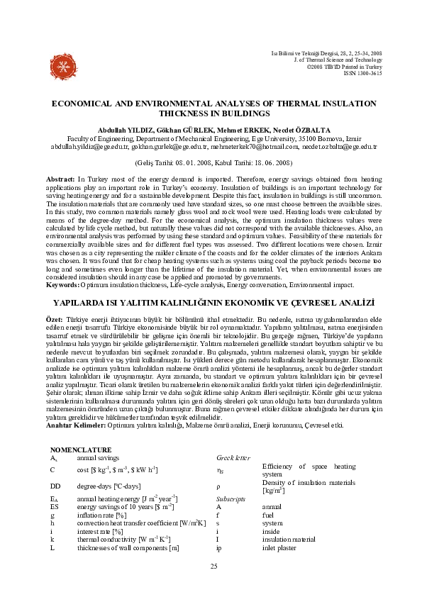(PDF) Economical and Environmental Analyses of Thermal Insulation ...