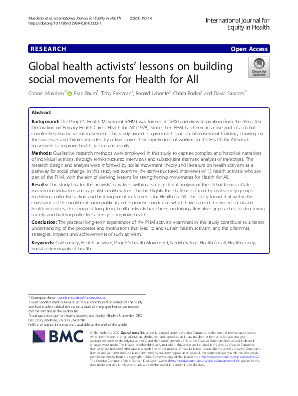 (PDF) Global health activists’ lessons on building social movements for ...