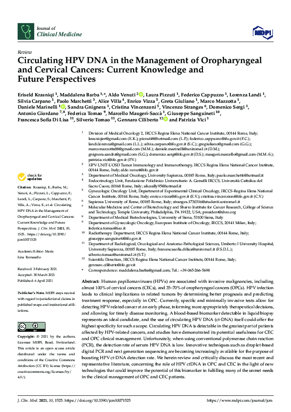(PDF) Circulating HPV DNA in the Management of Oropharyngeal and ...