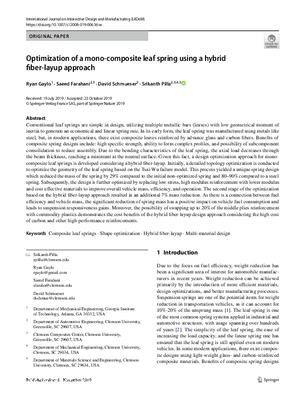 (PDF) Optimization of a mono-composite leaf spring using a hybrid fiber ...